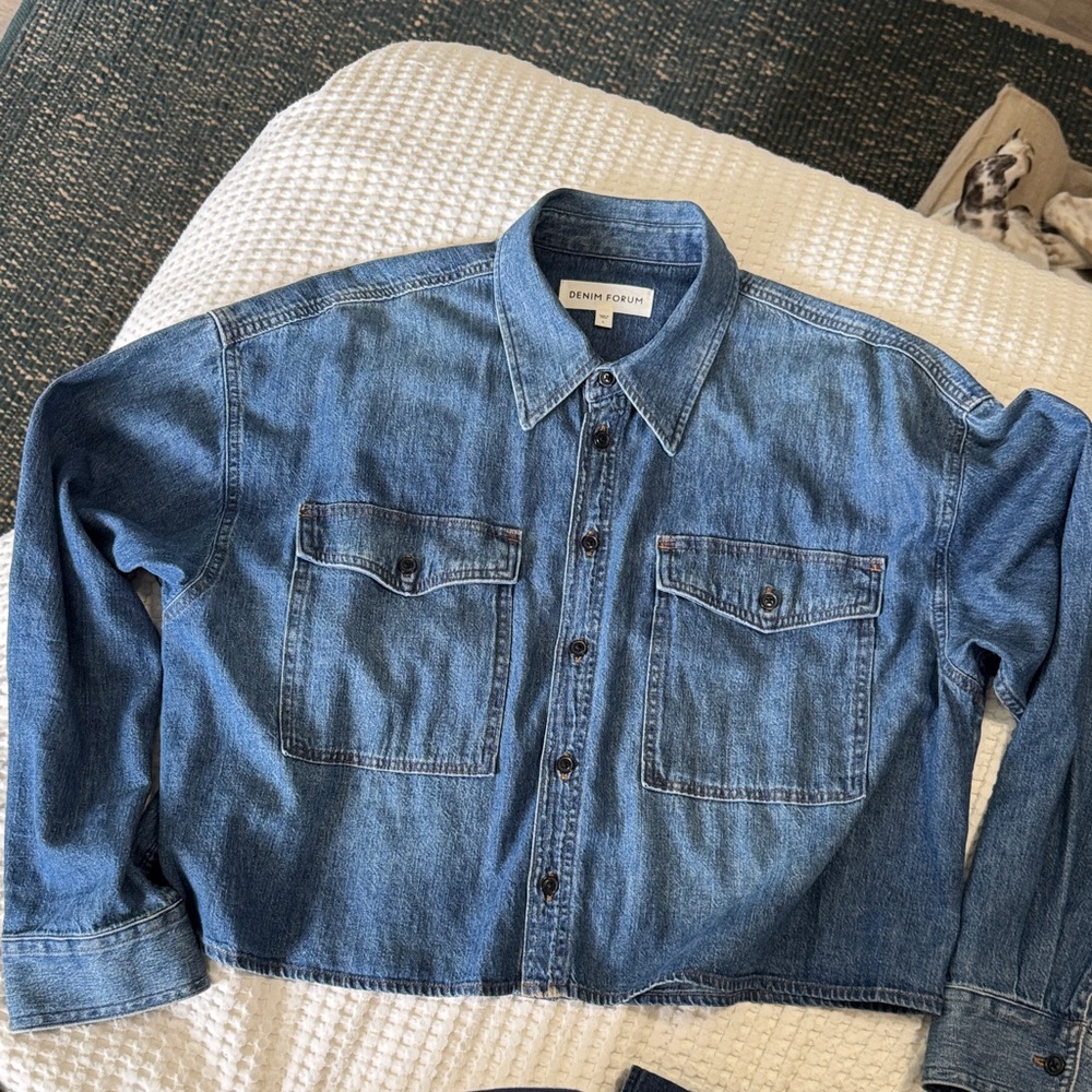 Denim Forum Medium Blue Boxy Denim Shirt Jacket